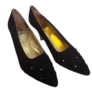 SACHA LONDON 9B Black Suede Pointed Toe pimps with Rhinestone Embellishments